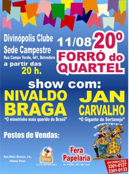 FORRO DO QUARTEL acontece neste sábado, dia 11, no Divinópolis Clube forro do quartel